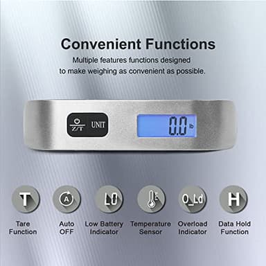 travel inspira Luggage Scale, Portable Digital Hanging Baggage Scale for Travel, Suitcase Weight Scale with Rubber Paint, 110 Pounds, Battery Included - Silver - Image 2