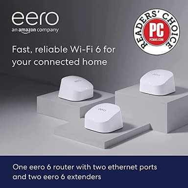 Like-New Amazon eero 6 mesh wifi system - Supports internet plans up to 500 Mbps, Coverage up to 4,500 sq. ft., Connect 75+ devices, 3-pack (1 router + 2 extenders) - Image 2