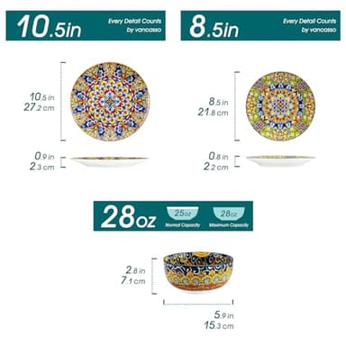 vancasso 12 Pieces Dinnerware Sets, Plates and Bowls Set, Porcelain Dishes Set for 4, Microwave and Dishwasher Safe, Scratch Resistant, Bohemian Style Dining Ware Service for 4, Series SIMI - Image 2