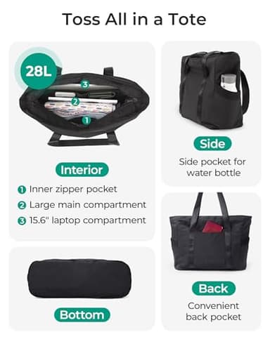 BAGSMART Tote Bag for Women with Zipper, Gym tote with Compartments, Work Tote Nurse Dance Yoga Bag for Travel - Image 4