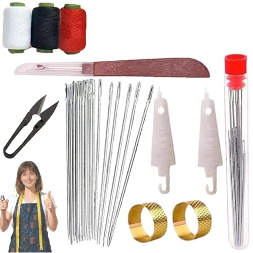 Big Eye Steel Sewing Needles Kit, 37PCS Stainless Steel Sewing Needle Kit, Portable Stainless Steel Needles for Hand Sewing, Embroidery & DIY Crafts, Travel Sewing Kit, Home Mending Kit (34 pcs) - Image 1
