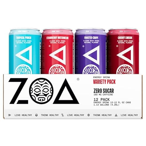 ZOA Zero Sugar Energy Drinks, Variety Pack - Sugar Free with Electrolytes, Healthy Vitamin C, Amino Acids, Essential B-Vitamins, and Caffeine from Green Tea - 12 Fl Oz (12-Pack) - Image 1