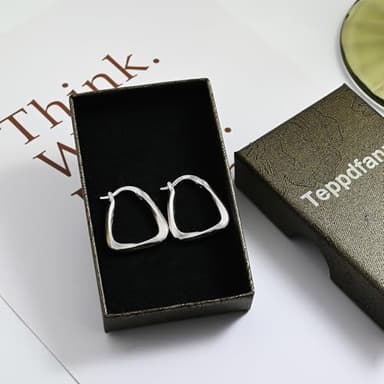 Silver Geometric Huggie Earrings Chunky Hoop Earrings for Women Minimalist Dangle Earrings for Women Trendy - Image 7