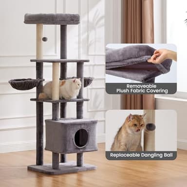 Gardner Pet 65in Heavy Duty Cat Tree Tower for Large Cats, Multi-Level Cat Furniture with Replaceable Sisal Scratching Post, Hammock | Extra-Large Platform & Condo (Grey) - Image 2