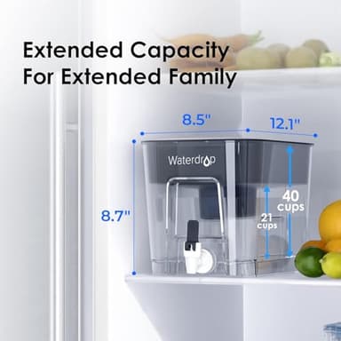 Waterdrop 40-Cup Large Water Filter Dispenser with 1 Filter, 200-Gallon Long-Life, for Home and Office, 5X Times Lifetime, Reduces Chlorine, PFOA/PFOS and More, BPA Free, Black - Image 3