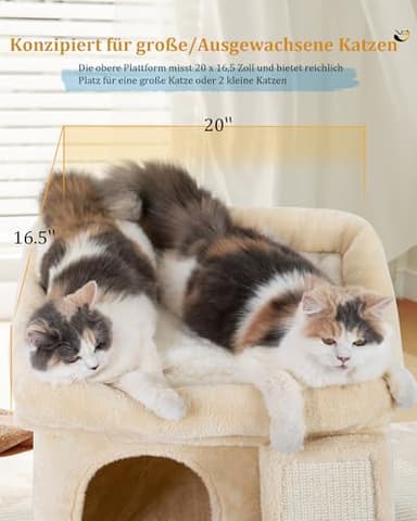 Aechonow 14in Cat Tree Tower with Large Perch, 20 * 16.5 Inch Top Bed for Adult Cats, Scratching Post with Bed for Kittens, Beige - Image 2