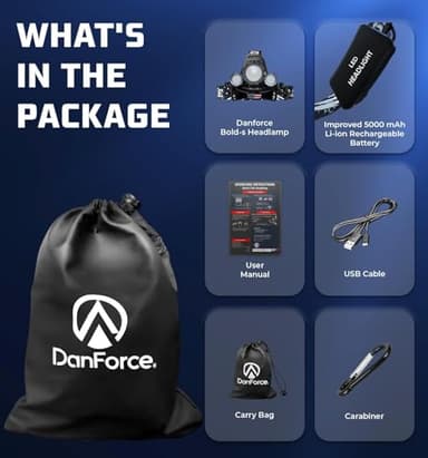 DanForce Headlamp. USB Rechargeable LED Head Lamp. Ultra Bright LUMINUS 1080 Lumen Headlamp Flashlight + Red Light. HeadLamps for Adults, Camping, Outdoors & Hard Hat Light. Zoomable IPX54 Headlight - Image 5