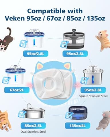 50 Pcs Cat Water Fountain Filters For Veken 95oz/2.8L, 67oz, 85oz, 135oz Dog Water Fountain Automatic Pet Fountain Dog Water Dispenser 25Pcs Pet Fountain Filter Replacement & 25Pcs Pre-Filter Sponges - Image 3