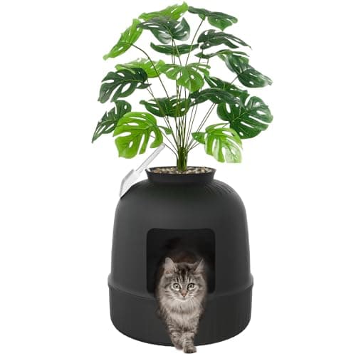 Lifewit Litter Box Cat with Faux Plant & Scoop, Hidden Enclosure Litter Tray with Odor Control & Carbon Filter in Living Room, Bedroom, Corner, Black - Image 1
