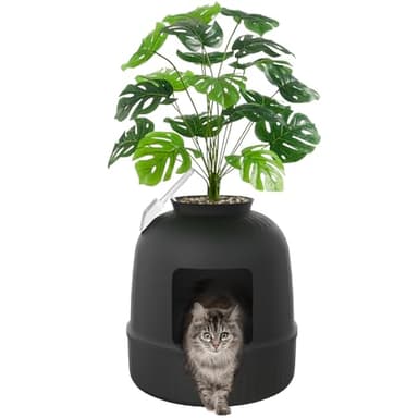 Lifewit Litter Box Cat with Faux Plant & Scoop, Hidden Enclosure Litter Tray with Odor Control & Carbon Filter in Living Room, Bedroom, Corner, Black - Image 1