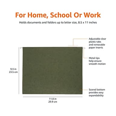 Amazon Basics Hanging Organizer File Folders for Efficient Filing, Sturdy, Adjustable Tabs, Letter Size, Pack of 25, Green - Image 7