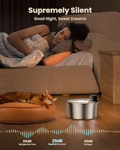 PawPoll Wireless Cat Water Fountain Stainless Steel - 3.2L/108oz Cordless Pet Water Fountain Battery Operated Cats Water Dispenser Silent Rechargeable Automatic Fountain with 6 Filters 3 Sponges - Image 5