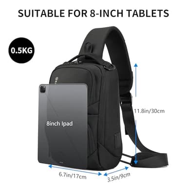 Sling Backpack Men, Waterproof Shoulder Bag with USB Charging Port, Holds 9.7 Inch ipad, Sling Bag for Traveling, Sporting, Cycling, Daily - Image 6
