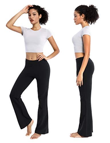 BUBBLELIME 29"/31"/33"/35" 4 Styles Women's Inner Pocket Bootcut Yoga Pants - Basic Cotton_Black M-37 Inseam - Image 2
