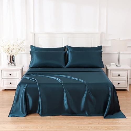 Sleeplite 4 Piece Luxury Satin Bed Sheets Set with Pillowcases - Ultra Soft & Silky, Hypoallergenic & Wrinkle-Free, Hotel Quality Comfort Bedding, Size Full, Navy Blue - Image 1