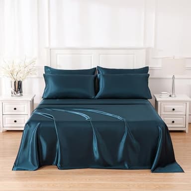Sleeplite 4 Piece Luxury Satin Bed Sheets Set with Pillowcases - Ultra Soft & Silky, Hypoallergenic & Wrinkle-Free, Hotel Quality Comfort Bedding, Size Full, Navy Blue - Image 1