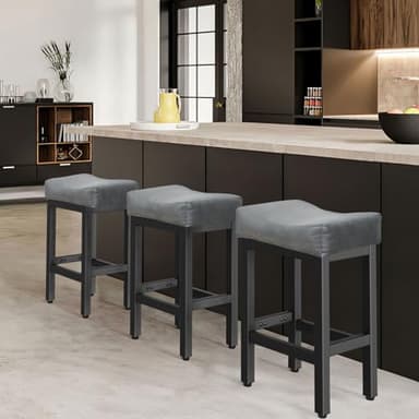 Raynesys Counter Height Bar Stools Set of 2, 24 Inch Barstools for Kitchen Island Counter, Bonded Leather Kitchen Stools with Thick Saddle Seats & Heavy Duty Metal Base, Easy Assembly, All Black - Image 8