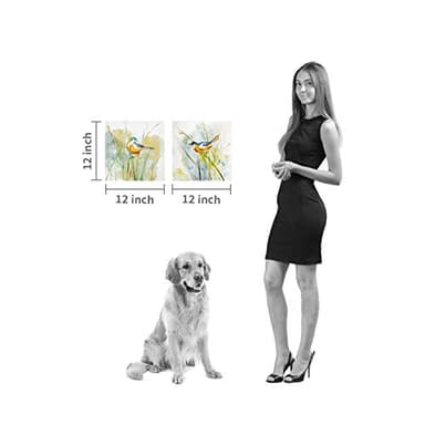 Hardy Gallery Abstract Birds Picture Wall Art: Colorful Animal Birds & Grass Painting Canvas Print Artwork for Wall (12” x 12” x 2 Panels) - Image 6