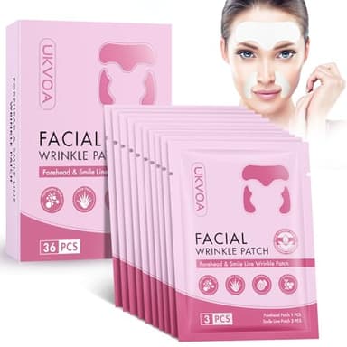 UKVOA Forehead Wrinkle Patches & Smile Line Patches, Overnight Facial Wrinkle Treatment with Hyaluronic Acid, Aloe, Collagen & Vitamin E to Lift Smile Lines for Women 36pcs - Image 1