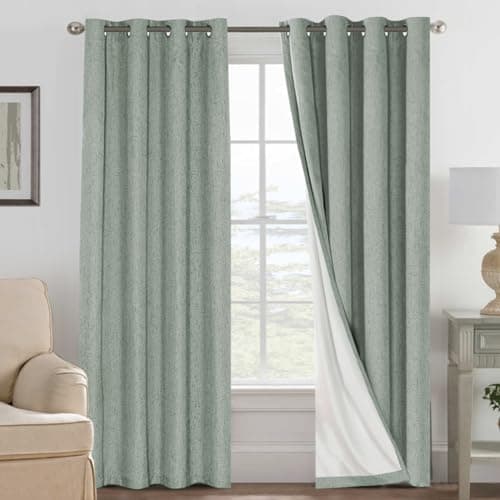 H.VERSAILTEX 100% Blackout Curtains for Bedroom Thermal Insulated Linen Textured Curtains Heat and Full Light Blocking Drapes Living Room Curtains 2 Panel Sets, 52x96 - Inch, Green Bay - Image 1