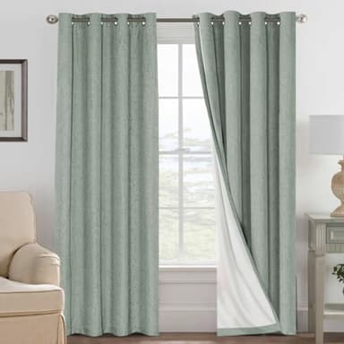 H.VERSAILTEX 100% Blackout Curtains for Bedroom Thermal Insulated Linen Textured Curtains Heat and Full Light Blocking Drapes Living Room Curtains 2 Panel Sets, 52x96 - Inch, Green Bay - Image 1