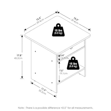 Furinno Dario End Table, Side Table, Storage Shelf with Bin Drawer, Grey Oak/Black - Image 3
