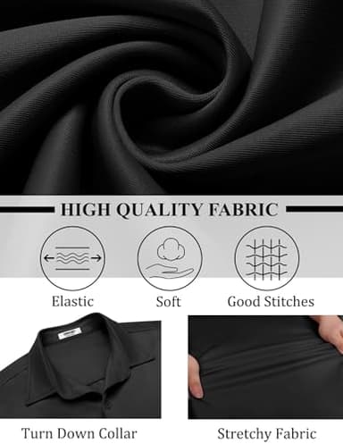 COOFANDY Mens Long Sleeve Button Down Shirts Casual Untucked Shirts Stretch Shirts Black - Image 5