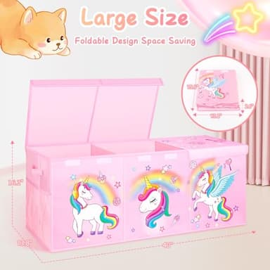 Mabahoo Extra Large Toy Chest, Collapsible Sturdy Toy Storage Organizer with Lids, 40"X14"X16" Large Kids Toybox Storage Bins Baskets for Girls, Boys, Nursery, Playroom, Pink - Image 7