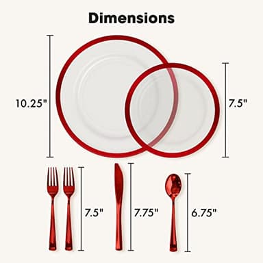 By Madee HEAVYWEIGHT 150 Pc Christmas Plates Dinnerware Set | Clear and Red Plastic Plates, Utensils & Gift Butterflies | Fancy Disposable Plates for Weddings, Birthdays & Holidays (25 Guests) - Image 6