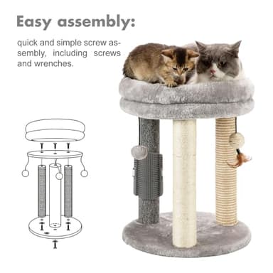 MECOOL 4in1 Small Cat Tree,Scratching Post with Tower Soft Bed, Sisal Carpet Jute Posts with Three Hanging Ball Toys and Massage Brush for Indoor Cats and Kittens - Image 7