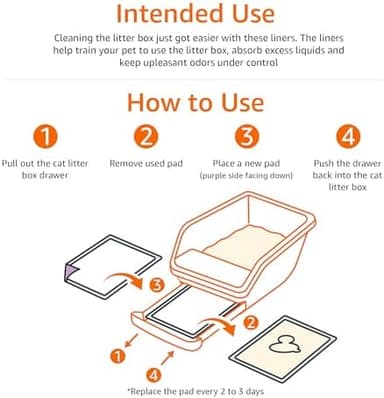 Amazon Basics Cat Pee Pads, 60 Count, Universal Fit for Litter Box, Odor Control, Unscented, White/Purple - Image 4