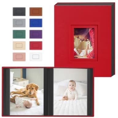 Popotop Photo Album 4x6 100 Pockets with Leather Hardcover Cover, Small Photo Album Holder Book with 50Pcs Pages for Family Travel Wedding Baby Gifts - Image 1