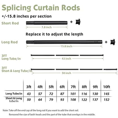 YeYeBest Curtain Rod 2 Pack - 28" to 64" for Windows Small Curtain Rod Set - Modern Simplicity Décor Style 5/8 Inch Metal Pole - Heavy Duty Drapery Rods with Brackets - Black - Image 2