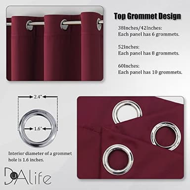 DUALIFE Burgundy Blackout Curtain Panels for Bedroom 96 Inches Long Burgundy Red Solid Thermal Insulated Window Curtain Panels with Grommet for Living Room 42X96 Inch Length - Image 3
