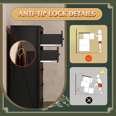 WLIVE Farmhouse 5 Drawer Dresser for Bedroom, Wood Dresser Storage Organizer, Tall Black Dressers with Double Rustic Handle, Chest of Drawers for Living Room, Hallway, Closet - Image 7