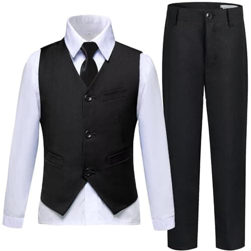 Boys Suit Tuxedo Set Dress Vest Pants Set Kids Black Suits for Boys Ring Bearer Wedding Outfits Size 2T - Image 1