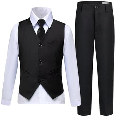 Boys Suit Tuxedo Set Dress Vest Pants Set Kids Black Suits for Boys Ring Bearer Wedding Outfits Size 2T - Image 1