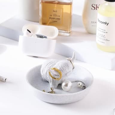 Awsaccy Highland Cow Ring Holder with Circular Dish, Plastic Farmhouse & Bohemian Style Marble Cute Unique Women Gifts Stuff Ring Jewelry Plate Organizer for Bathroom Office Home Room Desk Decor - Image 6