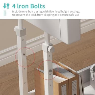 White Portable Rolling Computer Desk - 40 Inch Adjustable Mobile Standing Teacher Desks with 3 Fabric Drawers on Wheels, Couch Sofa Side Laptop Stand Up Table with Storage for Home Office, White - Image 6