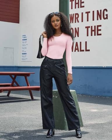 SUUKSESS Women Double Lined Fitted Basic Tee Shirts Crew Neck Long Sleeve Going Out Crop Tops (Blush, S) - Image 2