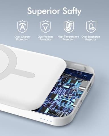 podoru for Magsafe Battery Pack, 5000mAh Magnetic Power Bank with Type-C Cable 20W PD Fast Charging Lighting Input Wireless Portable Charger for iPhone 17/16/15/14/13/12/ All Series-White - Image 7