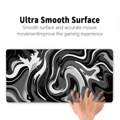Large Gaming Mouse Pad - Black and White Mouse Pad with Stitched Edges, Extended XL Mousepad with Anti-Slip Rubber Base, Ink Liquid Wave Desk Mat for Keyboard and Mouse(31.5x15.8 inch) - Image 4