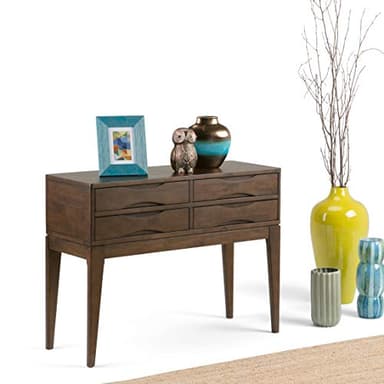 SIMPLIHOME Harper Console Table - 40 Inch Wide Solid Hardwood Sofa Table in Walnut Brown, Mid-Century Modern Storage Table for Entryway or Living Room with 4 Drawers, Notched Handles, and Tapered Legs - Image 9