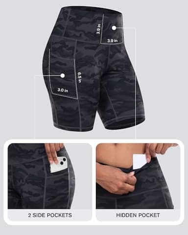 CHRLEISURE Womens Biker Yoga Shorts with Pockets: High Waisted Tummy Control Spandex Workout Athletic Gym Shorts 4 Packs(8'' Camo, 2XL) - Image 2