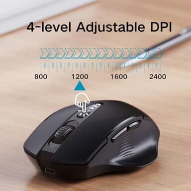 Uineer Wireless Bluetooth Mouse,[Upgraded] Rechargeable (BT 5.0/4.0+2.4G Hz),Computer Mouse with Visible Battery Level, 4 Adjustable DPI, Portable PC Mouse for MacBook Chromebook,Black - Image 4