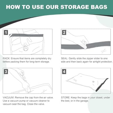 WTREE Vacuum Storage Bags, Space Saver Bags, Vacuum Sealed Bags for Comforters, Blankets, Clothes Storage, Hand Pump Included, 15-Large - Image 6