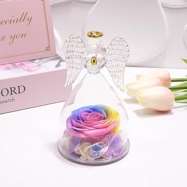 Yamonic Mom Birthday Gifts for Mom, Angel Figurines with Real Rose Gifts for Her Mom Grandma, Preserved Rose Angel Figurines for Mothers Day Birthday Gifts for Women Her (Rainbow) - Image 3