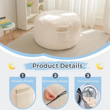 MAXYOYO Bean Bag Chair Bed for Kids, Convertible Bean Bag Folds from Lazy Chair to Floor Mattress Bed, Stuffed Floor Sofa Couch Sofa Bed for Boys and Girls, High-Density Foam Filling, Beige - Image 6