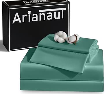 Arianaut Queen Sheet Set Green 100% Egyptian Cotton Satin Sheets 1000 Thread Count Luxury Hotel Quality Deep Pocket Queen Sheets Soft Silky Cooling Queen Size Bed Set 4PC Green - Image 2