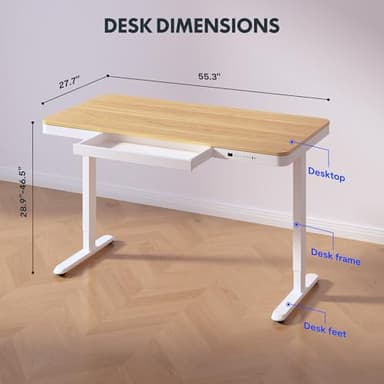 FLEXISPOT 55" Electric Standing Desk with Drawers, Quick Assembly Home Office Sit Stand Desk with Storage, USB Charging, Computer Desk for Home Office (Maple Top + White Adjustable Frame, Comhar) - Image 3